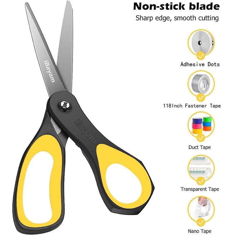iBayam Scissors, iBayam 3 Pack 8" All Purpose Nonstick Scissors, 2.5MM Thickness Titanium Blades with Comfort Grip, Heavy Duty Shears for Office School Home Classroom General Use Art and Craft DIY Supplies - Image 5